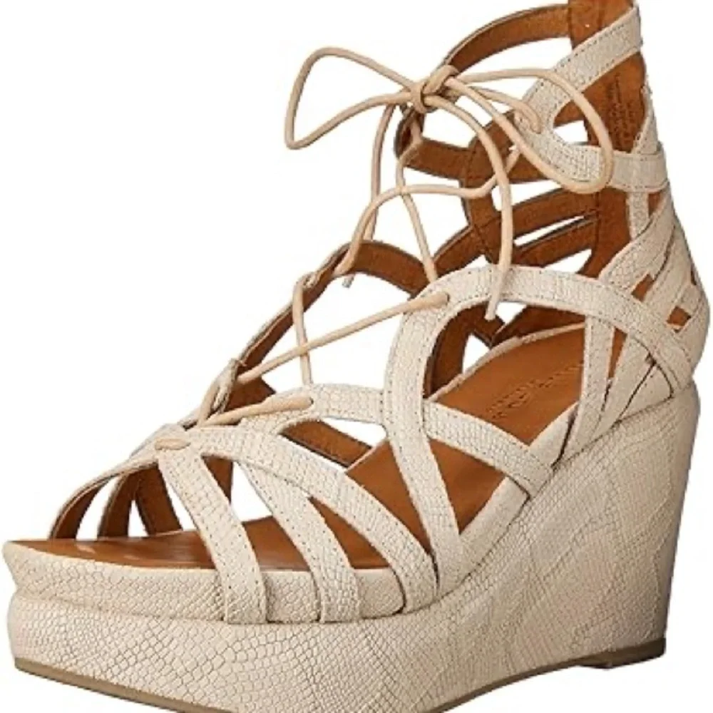 Gentle Souls Tan Lace-Up Wedge Sandals